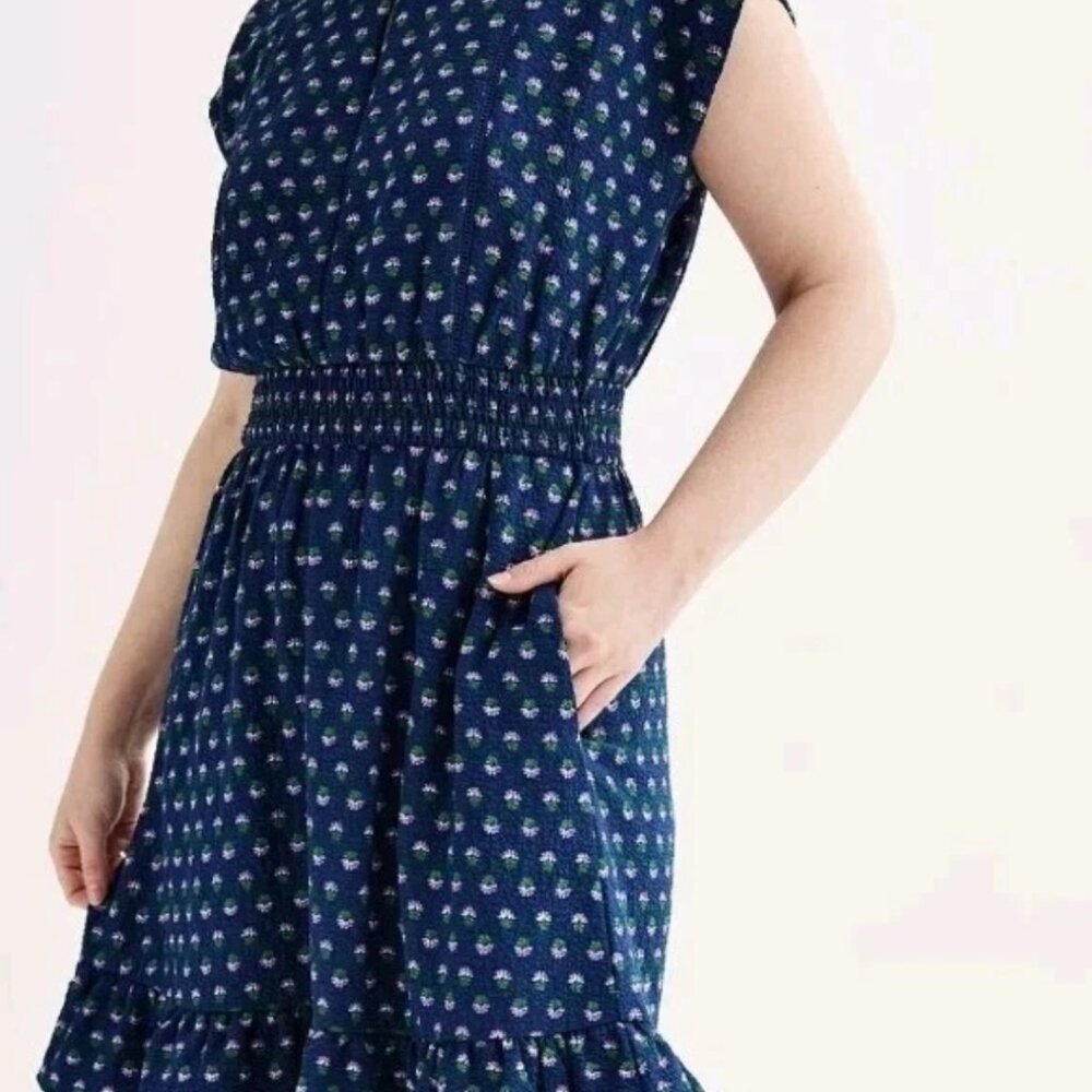 Draper James RSVP Midi Dress Navy Floral Sleeveless Ruffles